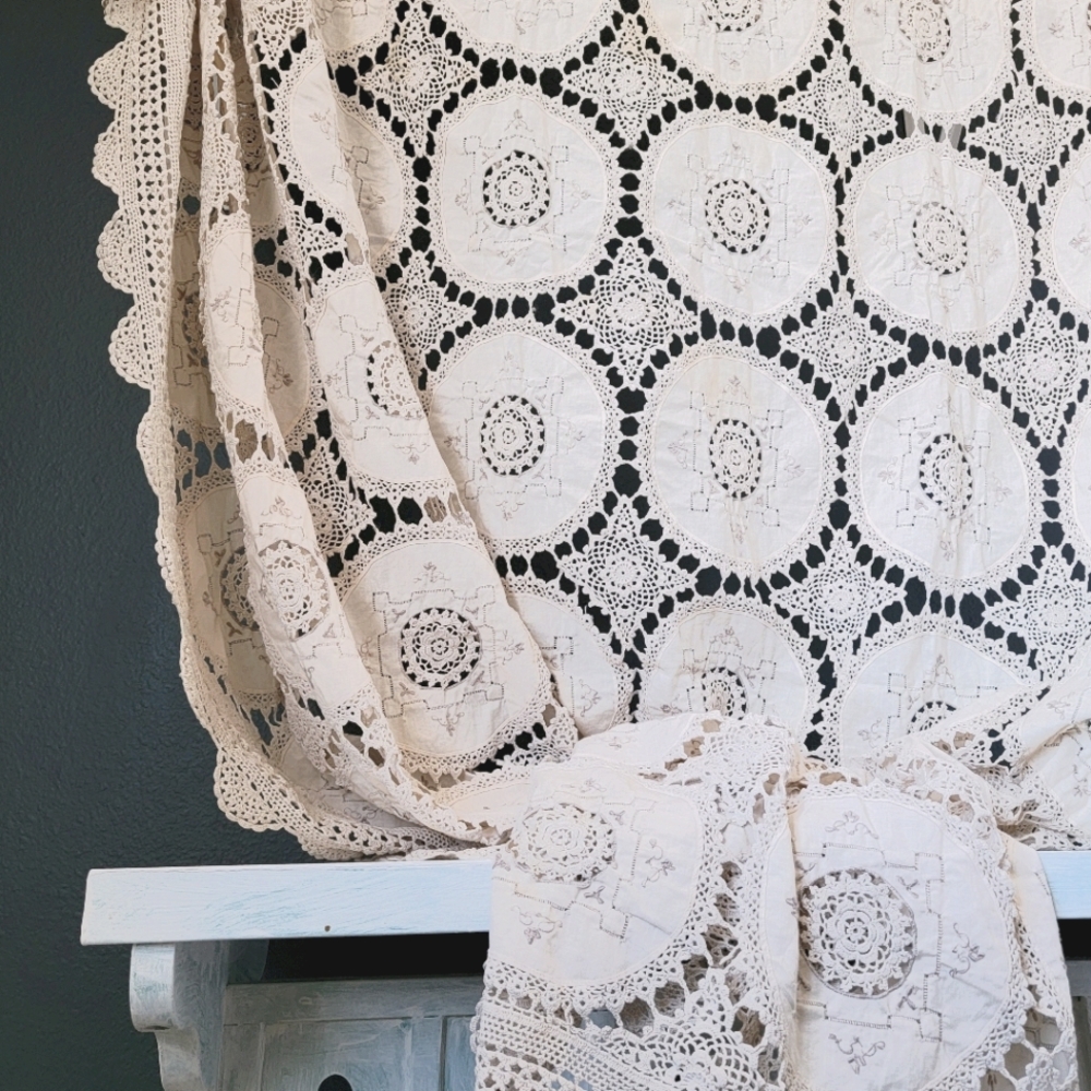 Handmade Crochet Linen & Lace Blanket